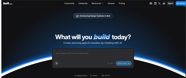 Bolt AI interface showing chat based app and website builder tool in 2026