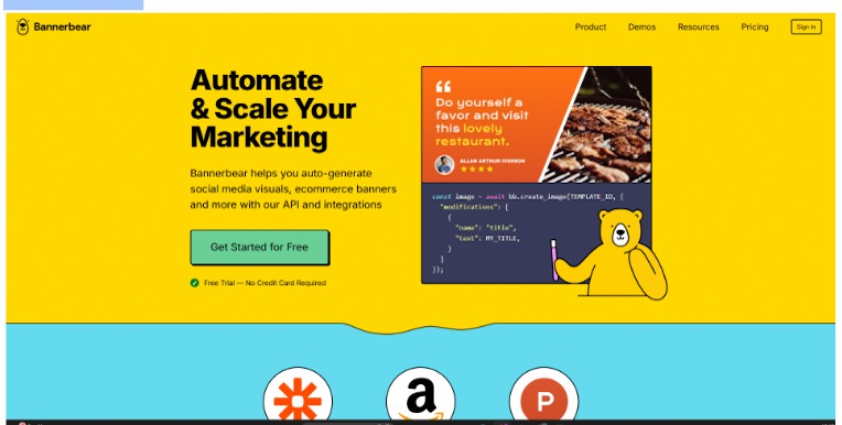 Bannerbear marketing automation tool interface showing social media banner generation and API integration