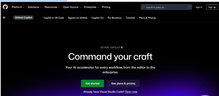 GitHub Copilot interface showing AI coding assistant for developers in 2026