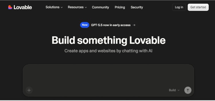 Screenshot of the Lovable AI platform homepage with the headline “Build something Lovable” and a chat style interface for creating apps and websites