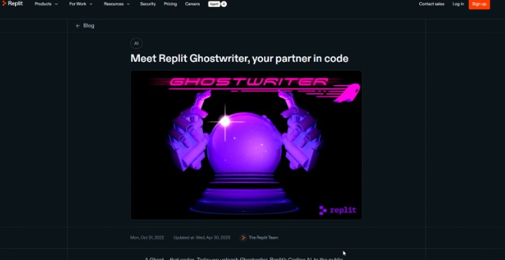 Replit Ghostwriter AI coding assistant interface featuring futuristic design with automated code generation support
