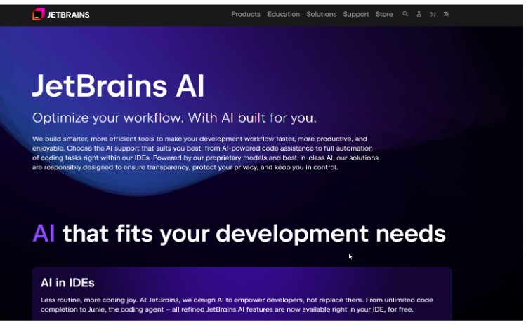 JetBrains AI interface showing AI tools integrated into IDE for faster and smarter development