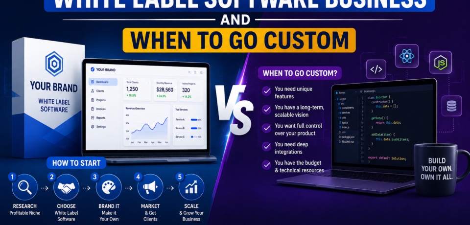 How to start a white label software business in 2026 and when to choose custom software development for scalability and long-term growth.
