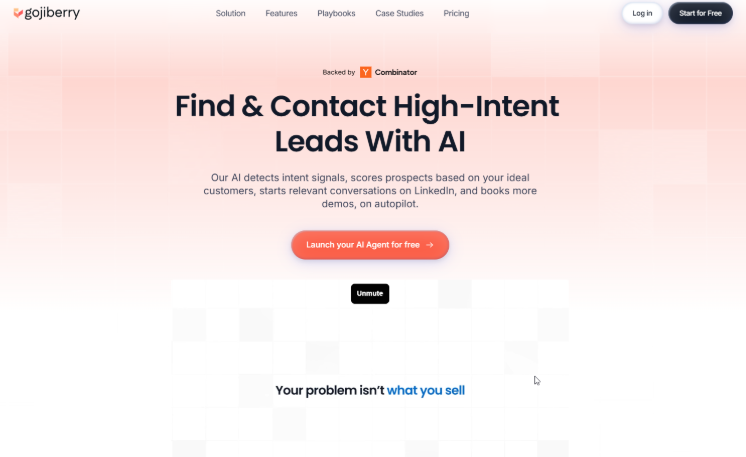 AI lead generation platform homepage promoting automated prospect discovery, LinkedIn outreach, and high-intent customer acquisition.