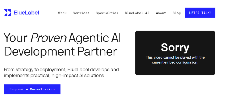 AI development company website showcasing agentic AI solutions, strategy consulting, and enterprise AI implementation services